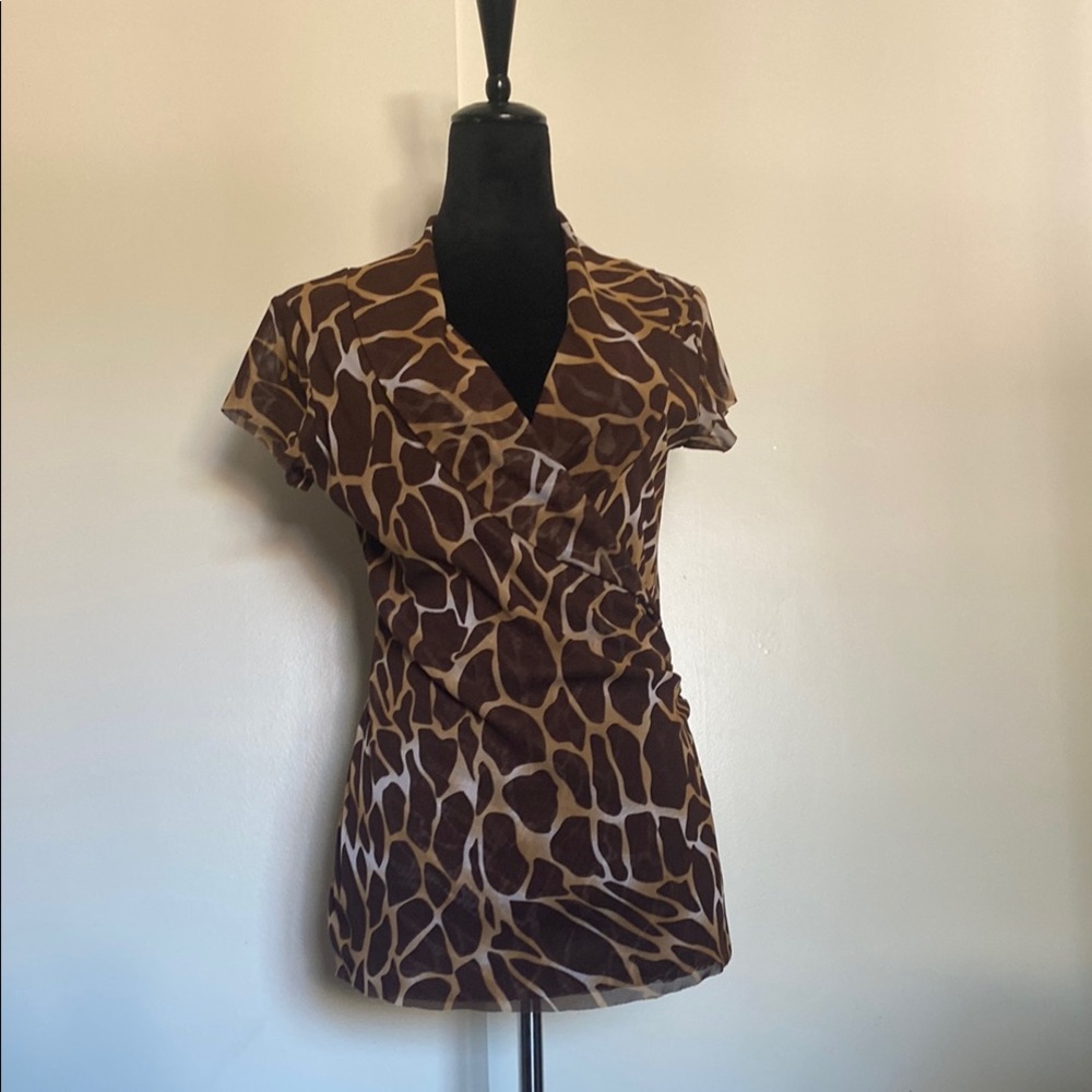Lloyd Williams Brown Giraffe Print Wrap Top